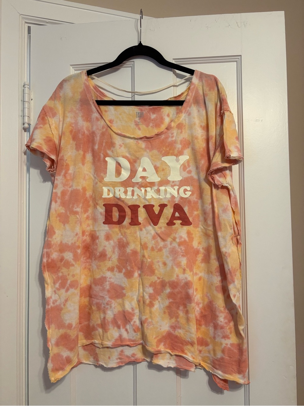 True Craft "Day Drinking Diva" Tie-Dye Short Sleeve Tee - Coral, Yellow